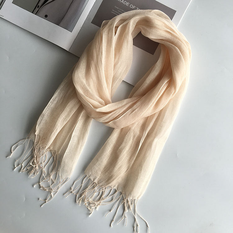 55*180cm Fashion Soft Solid Women 100% Linen Flax Tassel Scarf Summer Travel Sunscreen Long Shawl Elegant Hijab Women Foulard