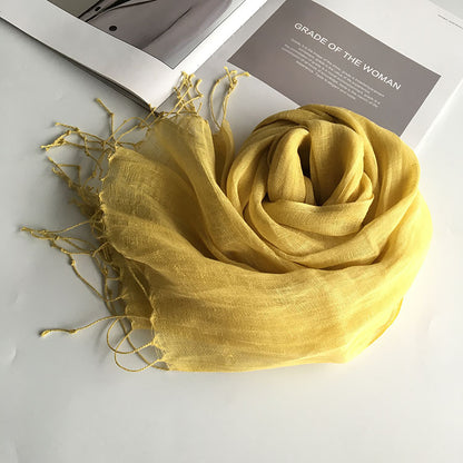 55*180cm Fashion Soft Solid Women 100% Linen Flax Tassel Scarf Summer Travel Sunscreen Long Shawl Elegant Hijab Women Foulard