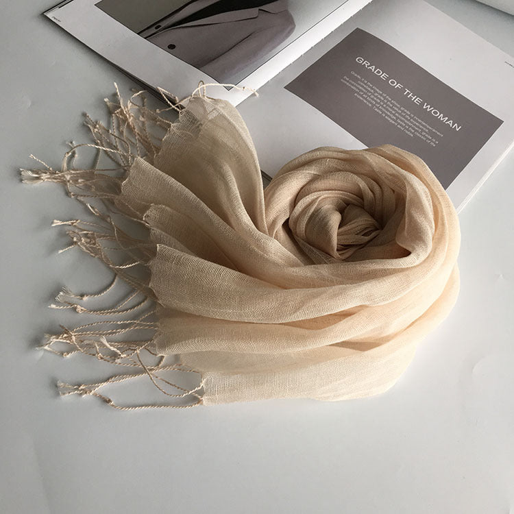 55*180cm Fashion Soft Solid Women 100% Linen Flax Tassel Scarf Summer Travel Sunscreen Long Shawl Elegant Hijab Women Foulard