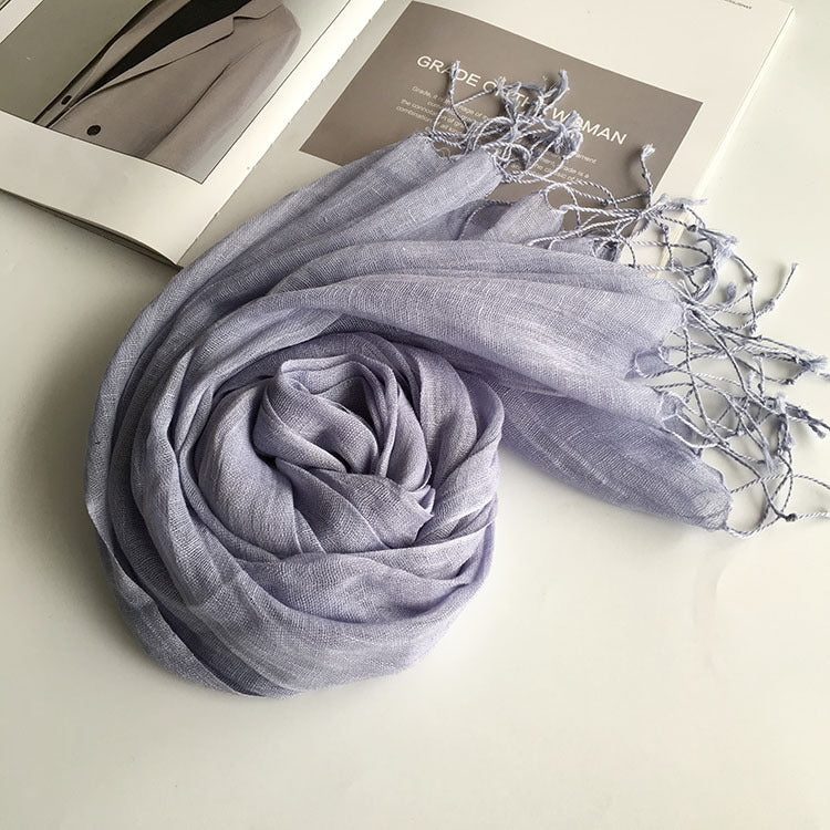 55*180cm Fashion Soft Solid Women 100% Linen Flax Tassel Scarf Summer Travel Sunscreen Long Shawl Elegant Hijab Women Foulard