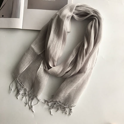 55*180cm Fashion Soft Solid Women 100% Linen Flax Tassel Scarf Summer Travel Sunscreen Long Shawl Elegant Hijab Women Foulard