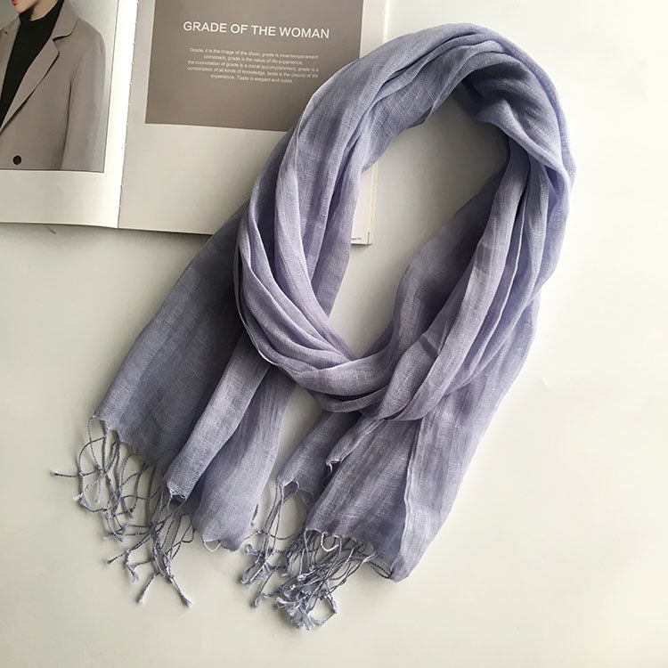 55*180cm Fashion Soft Solid Women 100% Linen Flax Tassel Scarf Summer Travel Sunscreen Long Shawl Elegant Hijab Women Foulard