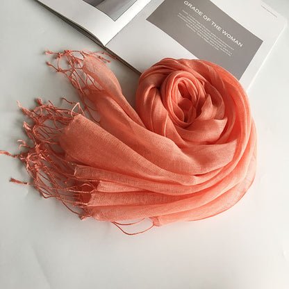 55*180cm Fashion Soft Solid Women 100% Linen Flax Tassel Scarf Summer Travel Sunscreen Long Shawl Elegant Hijab Women Foulard
