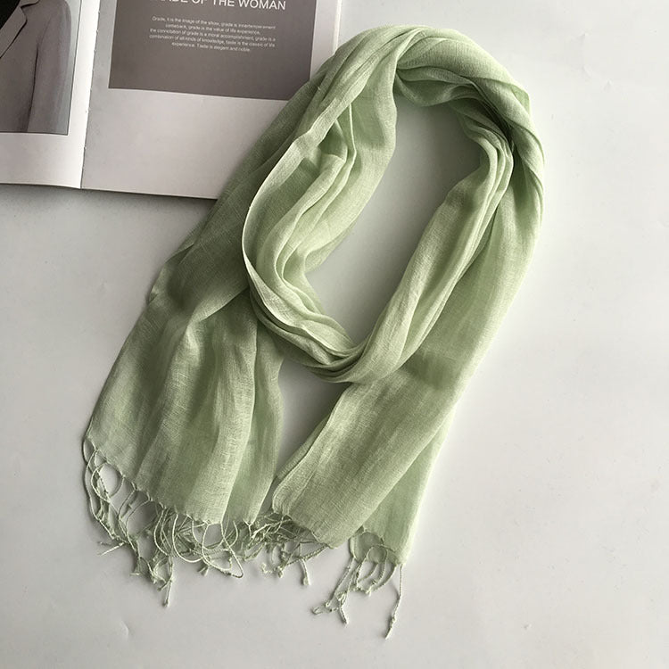 55*180cm Fashion Soft Solid Women 100% Linen Flax Tassel Scarf Summer Travel Sunscreen Long Shawl Elegant Hijab Women Foulard