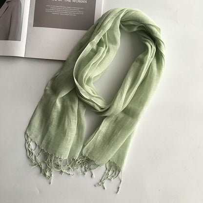 55*180cm Fashion Soft Solid Women 100% Linen Flax Tassel Scarf Summer Travel Sunscreen Long Shawl Elegant Hijab Women Foulard