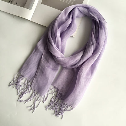 55*180cm Fashion Soft Solid Women 100% Linen Flax Tassel Scarf Summer Travel Sunscreen Long Shawl Elegant Hijab Women Foulard