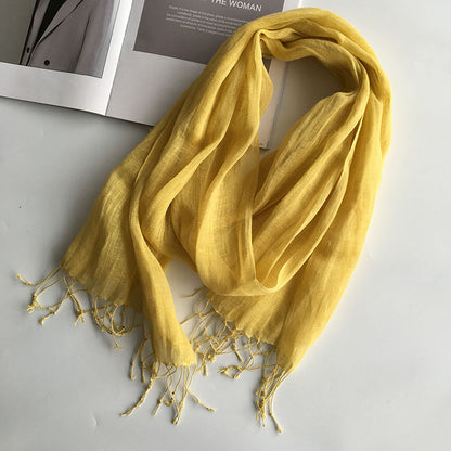 55*180cm Fashion Soft Solid Women 100% Linen Flax Tassel Scarf Summer Travel Sunscreen Long Shawl Elegant Hijab Women Foulard