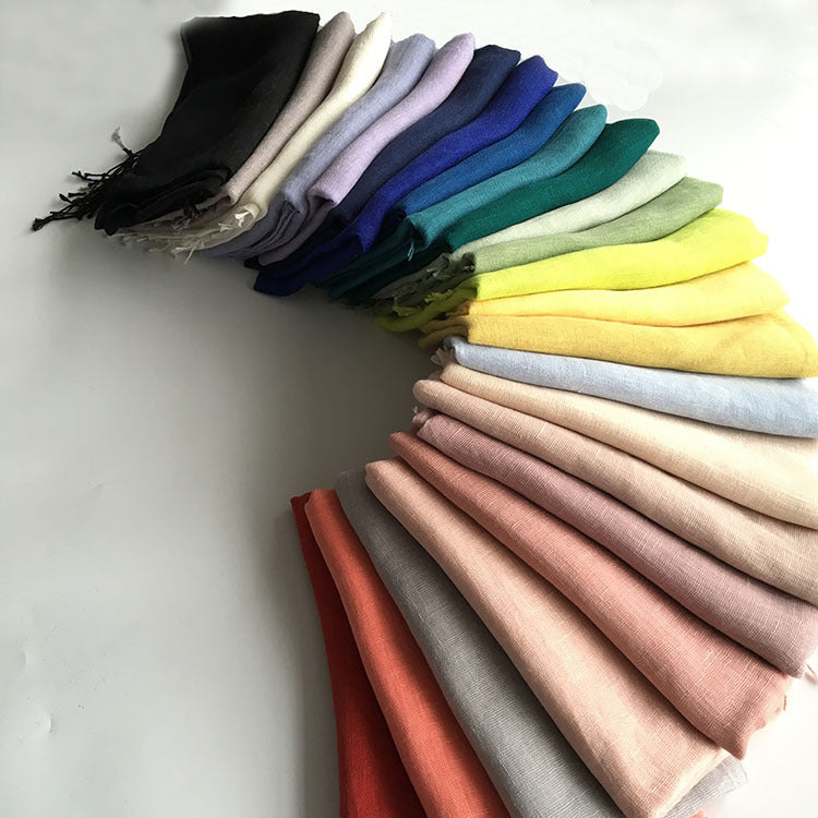55*180cm Fashion Soft Solid Women 100% Linen Flax Tassel Scarf Summer Travel Sunscreen Long Shawl Elegant Hijab Women Foulard