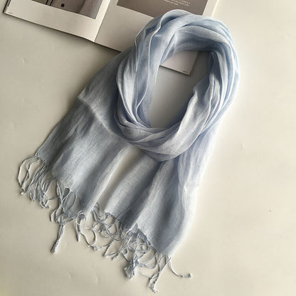 55*180cm Fashion Soft Solid Women 100% Linen Flax Tassel Scarf Summer Travel Sunscreen Long Shawl Elegant Hijab Women Foulard