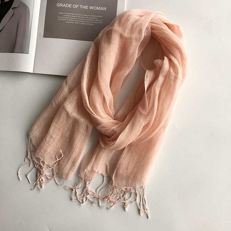 55*180cm Fashion Soft Solid Women 100% Linen Flax Tassel Scarf Summer Travel Sunscreen Long Shawl Elegant Hijab Women Foulard