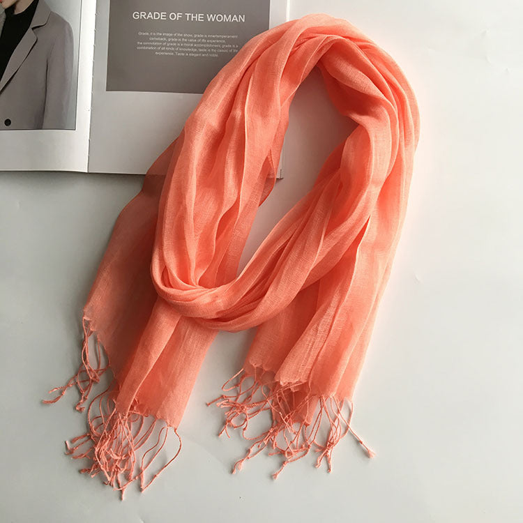 55*180cm Fashion Soft Solid Women 100% Linen Flax Tassel Scarf Summer Travel Sunscreen Long Shawl Elegant Hijab Women Foulard