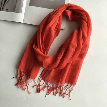 55*180cm Fashion Soft Solid Women 100% Linen Flax Tassel Scarf Summer Travel Sunscreen Long Shawl Elegant Hijab Women Foulard
