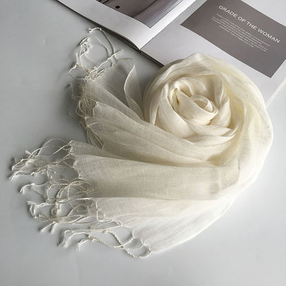 55*180cm Fashion Soft Solid Women 100% Linen Flax Tassel Scarf Summer Travel Sunscreen Long Shawl Elegant Hijab Women Foulard