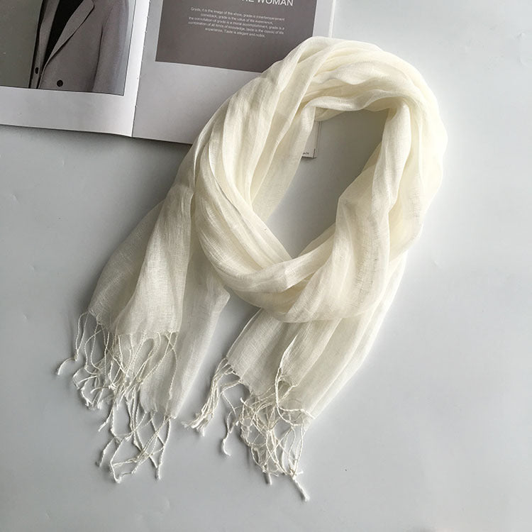 55*180cm Fashion Soft Solid Women 100% Linen Flax Tassel Scarf Summer Travel Sunscreen Long Shawl Elegant Hijab Women Foulard