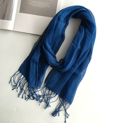 55*180cm Fashion Soft Solid Women 100% Linen Flax Tassel Scarf Summer Travel Sunscreen Long Shawl Elegant Hijab Women Foulard