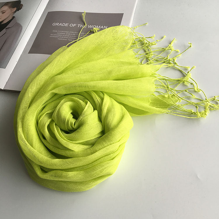 55*180cm Fashion Soft Solid Women 100% Linen Flax Tassel Scarf Summer Travel Sunscreen Long Shawl Elegant Hijab Women Foulard