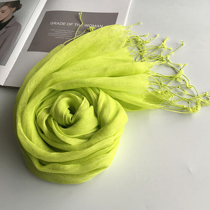 55*180cm Fashion Soft Solid Women 100% Linen Flax Tassel Scarf Summer Travel Sunscreen Long Shawl Elegant Hijab Women Foulard