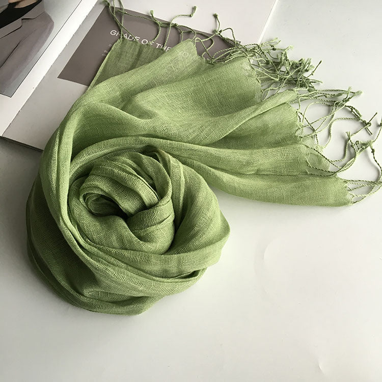 55*180cm Fashion Soft Solid Women 100% Linen Flax Tassel Scarf Summer Travel Sunscreen Long Shawl Elegant Hijab Women Foulard