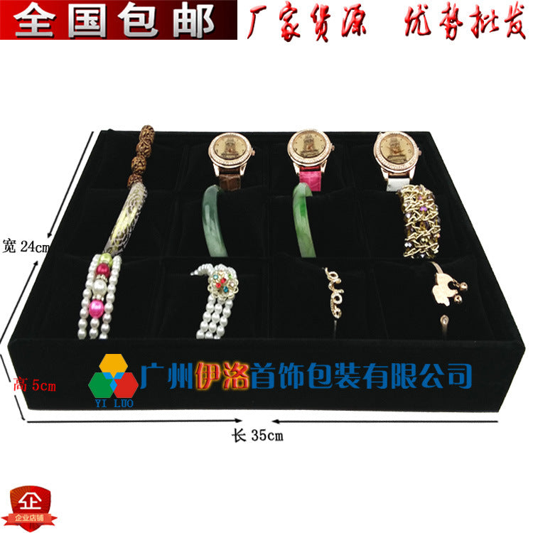in stock wholesale black plush necklace bracelet ring pendant earrings 12 24 grid jewelry storage display plate