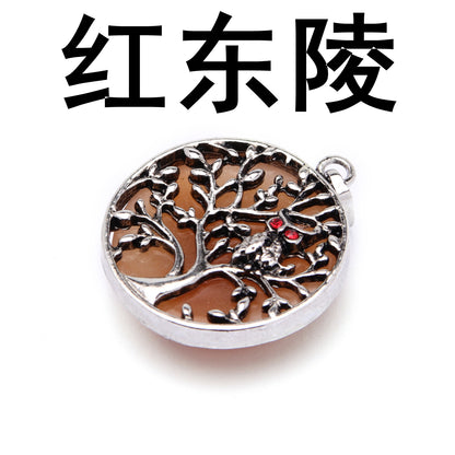 Fashion ancient silver owl tree of life pendant natural water wafer ring inlay pendant foreign trade jewelry necklace