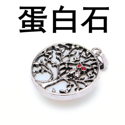 Fashion ancient silver owl tree of life pendant natural water wafer ring inlay pendant foreign trade jewelry necklace