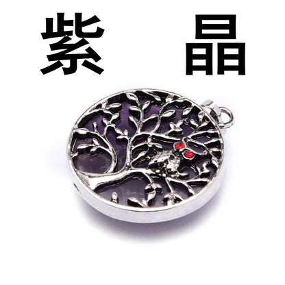 Fashion ancient silver owl tree of life pendant natural water wafer ring inlay pendant foreign trade jewelry necklace