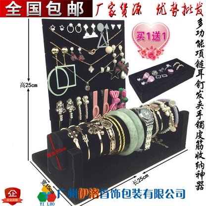 in stock wholesale black plush necklace bracelet ring pendant earrings 12 24 grid jewelry storage display plate