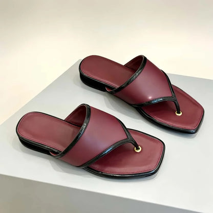 11C-2026 Luxury Women's Daily Commuting Y2K Pointed-Toe Flare Flat Cropped Sandals Sheepskin Upper With Leather Sole
