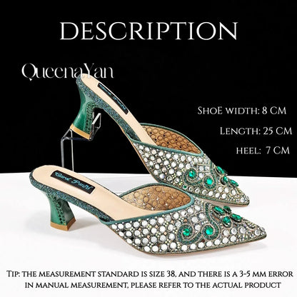 QUEENA YAN Luxury Pink Rhinestone Party Shoes and Clutch for Women- Elegant Crystal Heels with Matching Evening Bag