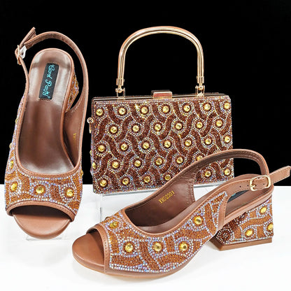 Queena Yan Square Heel Shoes! Hand-held Three-Dimensional Bag and Shoes Set From the Same Series/Open Toe Shoes and Evening Bag