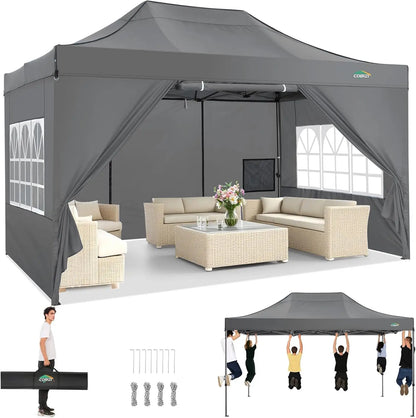 10x15 Pop up Canopy Tent Heavy Duty Gazebo with 4 Sidewalls,UPF 50+ All Weather Waterproof Commercial Outdoor Wedding Party Tent