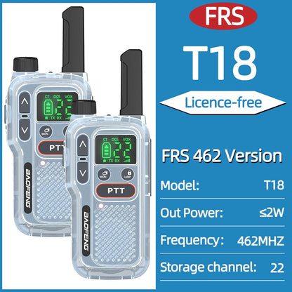 2pcs Baofeng T18 Mini Walkie Talkie Long Range PMR FRS Rechargable Portable Two Way Radio Type-C Charger VOX for Camping Trip