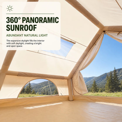 Large Luxury Inflatable Glamping Tent with Manual Hand Pump and Storage Bag, Easy Setup 4-Season Weatherproof Anti-Snow Family Air Tent for Outdoor Camping, Hiking, Backyard Parties and Wilderness Adventures