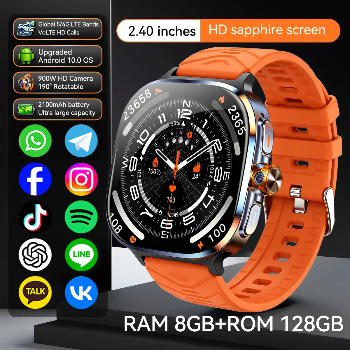 M99 Smartwatch 5G With 2.4inch Amoled Screen 900W Rotating Camera WIFI GPS Position Compass NFC Bluetooth Smart Watch Men Women