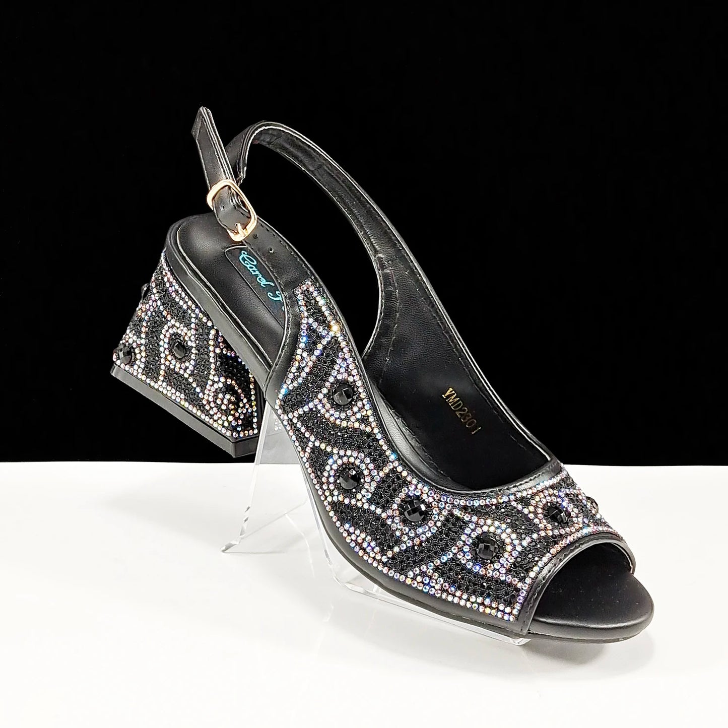 Queena Yan Square Heel Shoes! Hand-held Three-Dimensional Bag and Shoes Set From the Same Series/Open Toe Shoes and Evening Bag