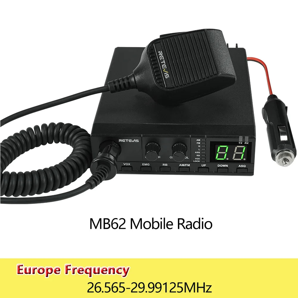 Retevis MB62 CB Radio 27Mhz AM/FM Mobile Car Handheld Communicator Long Range Radios Instant Channel 9/19 for Truckers