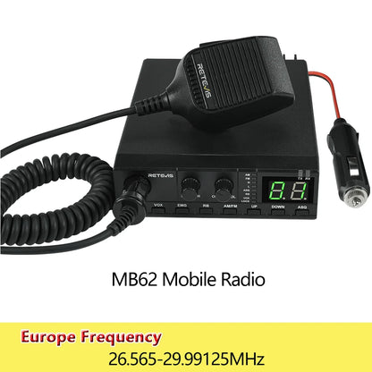 Retevis MB62 CB Radio 27Mhz AM/FM Mobile Car Handheld Communicator Long Range Radios Instant Channel 9/19 for Truckers