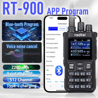 Radtel RT-900 8W Full Band Ham Radio Walkie Talkie 512CH Air Band Two Way Radio Station Aviation Noaa Police Marine River PTT
