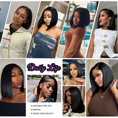 Bob Wig Human Hair 200% Density 13x4 HD Lace Frontal Short Straight Lace Front Bob Wigs For Black Women Human Hair Pre Plucked