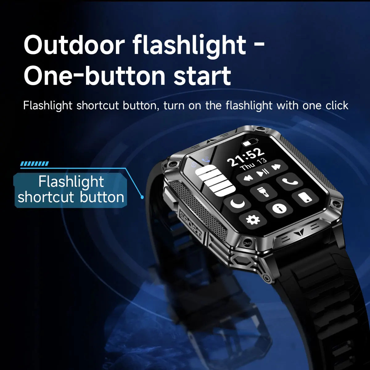 2026 New Military Grade 1400mAh Sports Smart Watch 10ATM Waterproof Flashlight Heart Rate Bluetooth Call Outdoor Smartwatch Men