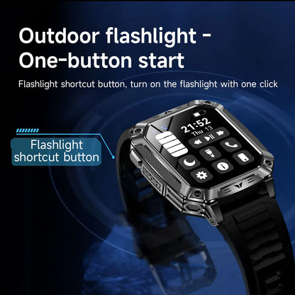2026 New Military Grade 1400mAh Sports Smart Watch 10ATM Waterproof Flashlight Heart Rate Bluetooth Call Outdoor Smartwatch Men