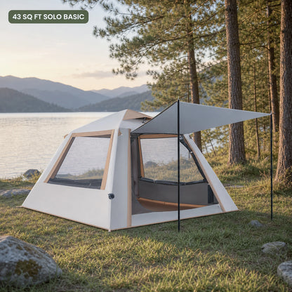 Large Luxury Inflatable Glamping Tent with Manual Hand Pump and Storage Bag, Easy Setup 4-Season Weatherproof Anti-Snow Family Air Tent for Outdoor Camping, Hiking, Backyard Parties and Wilderness Adventures