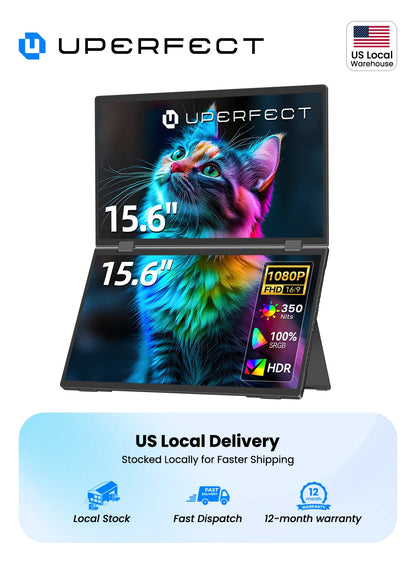 UPERFECT 15.6" Dual Portable Monitor for Laptop Screen Extender Folding Stacked Triple with Mini HDMI Office Computer Display