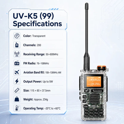 Quansheng UV-K5(99) 5W Air Band Walkie Talkie Type-C Rechargeable UHF VHF DTMF FM Scrambler NOAA Two Way CB Radio