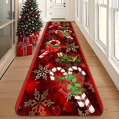 VIKAMA Red & Golden Christmas Runner Mat Kitchen Rugs Entryway Hallway Bedroom Carpet Welcom Floor Mat Laundry Floor Mat Home