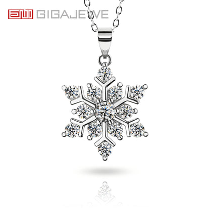 GIGAJEWE 1ct Green Blue Moissanite 18K White Gold Plated Silver Snowflake Necklace 2022 Christmas Limited Edition Gift
