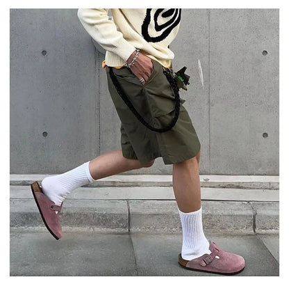 Women Men Suede Leather Clogs Adjustable Buckle Cork Footbed Non-slip Casual Mules Slippers