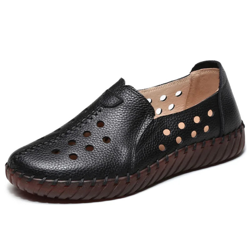 Genuine Leather Ballet Flats Shoes Women Vintage Luxury High Quality Loafers Women's Moccasins Casual Elegant Ladies Wide Shoes