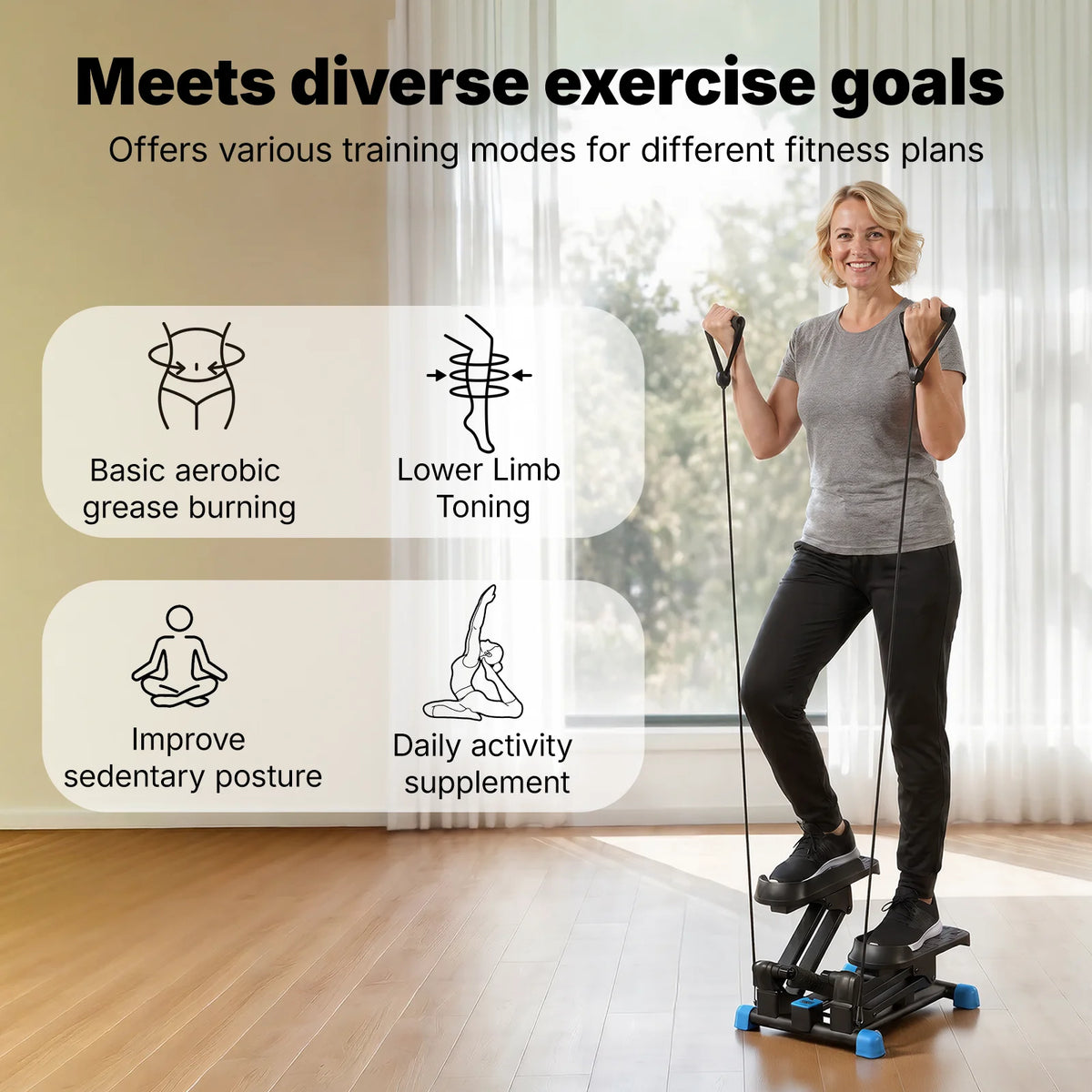 MERACH New 3-in-1 Mini Stepper with Large Stride & Shock Pad Design 3-in-1 Stair Stepper, Large Stride & High Resistance Design, High Elastic & Silent Shock Absorption, with Resistance Band