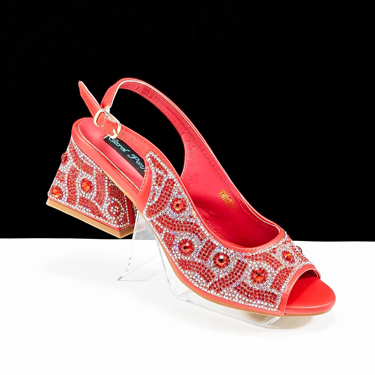 Queena Yan Square Heel Shoes! Hand-held Three-Dimensional Bag and Shoes Set From the Same Series/Open Toe Shoes and Evening Bag